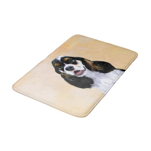 Cocker Spanel (Parti) Malerei - Original Dog Art Badematte (Schrägansicht)