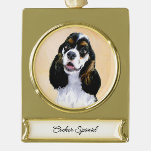 Cocker Spanel (Parti) Malerei - Original Dog Art Banner-Ornament Gold