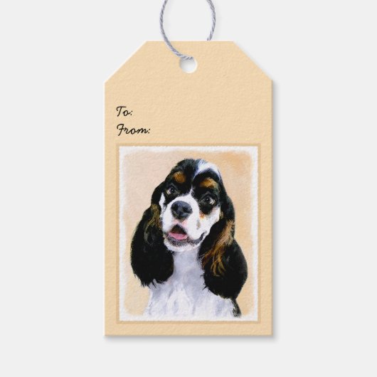 Cocker Spanel (Parti) Malerei - Original Dog Art Geschenkanhänger (Vorderseite)