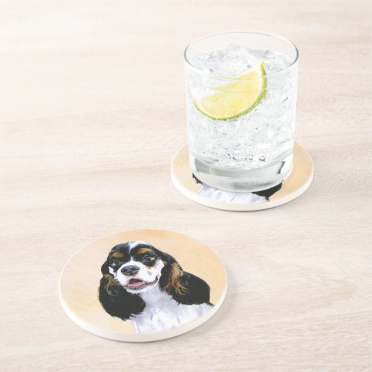 Cocker Spanel (Parti) Malerei - Original Dog Art Getränkeuntersetzer (Seite)