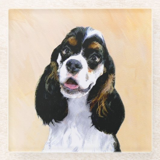 Cocker Spanel (Parti) Malerei - Original Dog Art Glasuntersetzer (Vorderseite)
