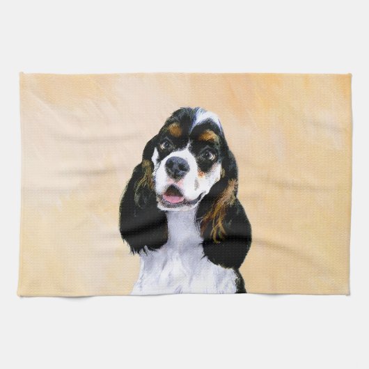 Cocker Spanel (Parti) Malerei - Original Dog Art Handtuch (Horizontal)