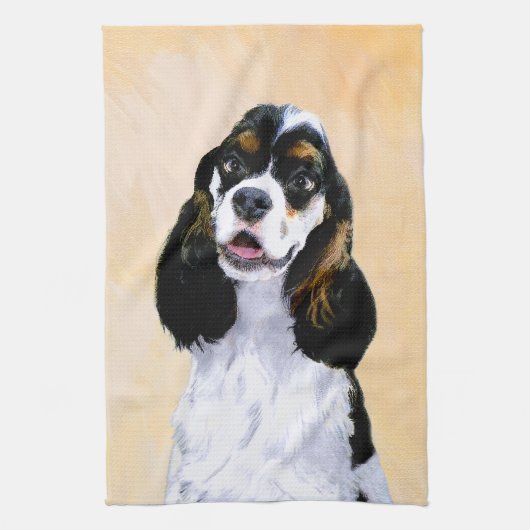 Cocker Spanel (Parti) Malerei - Original Dog Art Handtuch (Vertikal)