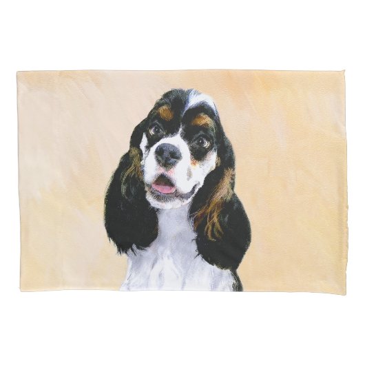Cocker Spanel (Parti) Malerei - Original Dog Art Kissenbezug (Vorderseite)