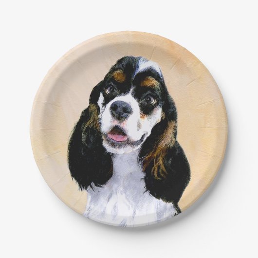 Cocker Spanel (Parti) Malerei - Original Dog Art Pappteller (Vorderseite)