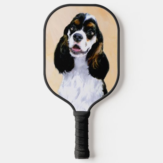 Cocker Spanel (Parti) Malerei - Original Dog Art Pickleball Schläger (Vorderseite)