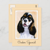 Cocker Spanel (Parti) Malerei - Original Dog Art Postkarte (Vorne/Hinten)