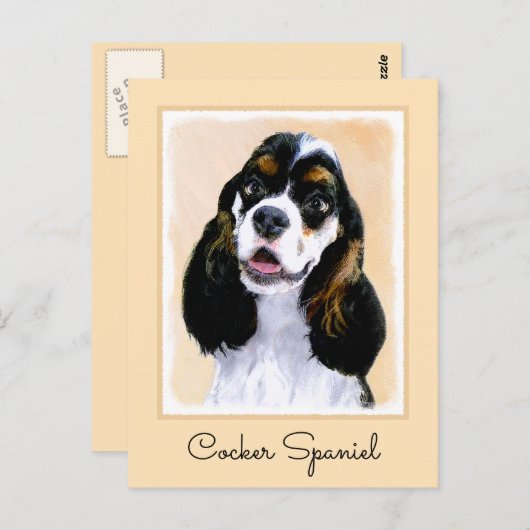 Cocker Spanel (Parti) Malerei - Original Dog Art Postkarte (Vorne/Hinten)
