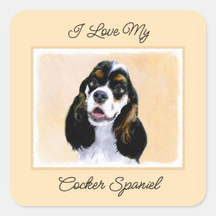 Cocker Spanel (Parti) Malerei - Original Dog Art Quadratischer Aufkleber