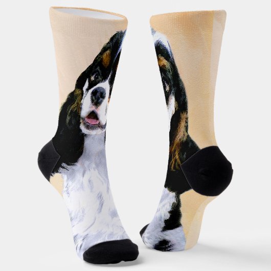 Cocker Spanel (Parti) Malerei - Original Dog Art Socken (Gewinkelt)