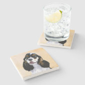 Cocker Spanel (Parti) Malerei - Original Dog Art Steinuntersetzer (Seitenansicht)