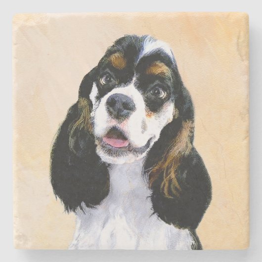Cocker Spanel (Parti) Malerei - Original Dog Art Steinuntersetzer (Vorderseite)