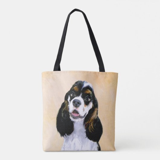 Cocker Spanel (Parti) Malerei - Original Dog Art Tasche (Rückseite)