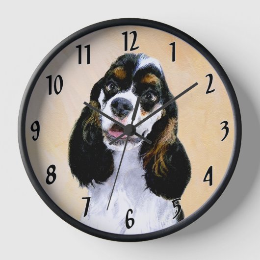 Cocker Spanel (Parti) Malerei - Original Dog Art Uhr (Vorderseite)