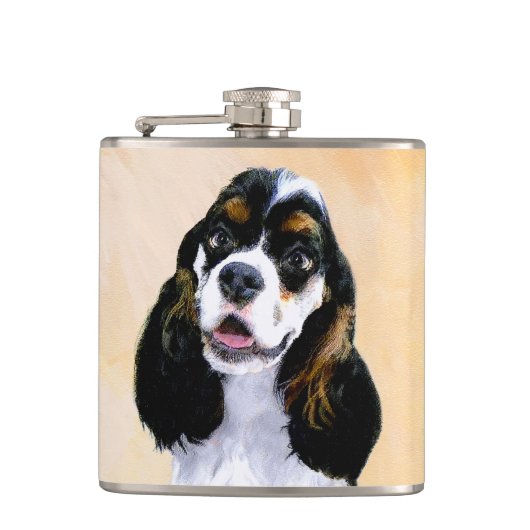 Cocker spanel (Parti) Malerei - Original Hundekuns Flachmann (Vorderseite)
