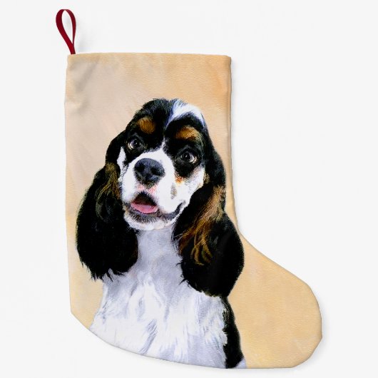 Cocker spanel (Parti) Malerei - Original Hundekuns Kleiner Weihnachtsstrumpf (Vorderseite)