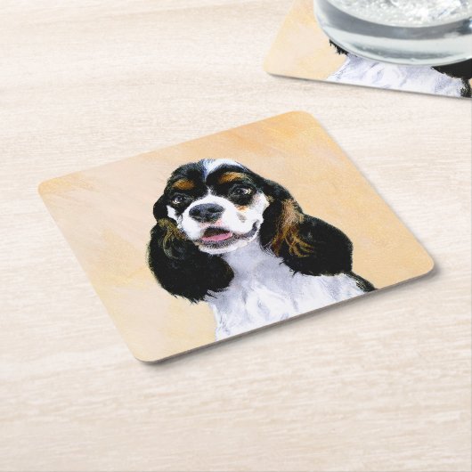 Cocker spanel (Parti) Malerei - Original Hundekuns Rechteckiger Pappuntersetzer (angewinkelt)