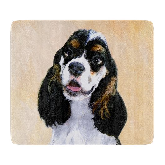 Cocker spanel (Parti) Malerei - Original Hundekuns Schneidebrett (Vorderseite)