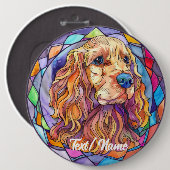 Cocker Spanel Pet Dog Stain Glass Design Button (Vorne & Hinten)
