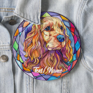 Cocker Spanel Pet Dog Stain Glass Design Button
