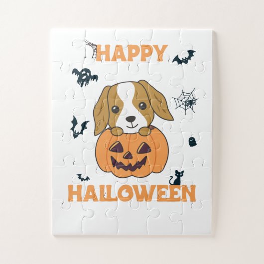 Cocker Spanel Pumpkin Niedlich Hunde Happy Hallowe Puzzle (Vertikal)