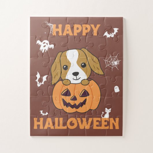 Cocker Spanel Pumpkin Niedlich Hunde Happy Hallowe Puzzle (Vertikal)