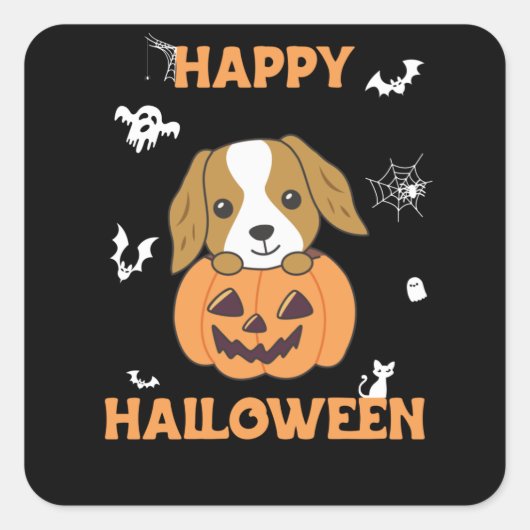 Cocker Spanel Pumpkin Niedlich Hunde Happy Hallowe Quadratischer Aufkleber (Vorderseite)