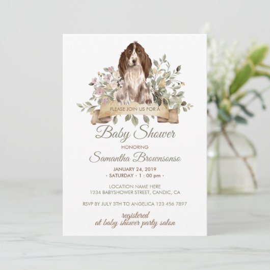 Cocker Spanel Puppy Baby Shower Einladung (Stehend Vorderseite)