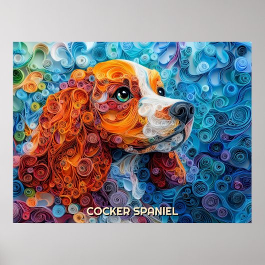 Cocker Spanel Quilling Art Dog Portrait Poster (Vorne)