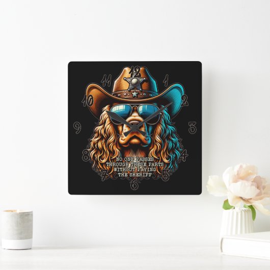 Cocker Spanel Sheriff Clock - Funny Cowboy Dog Quadratische Wanduhr (Zuhause)