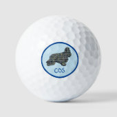 Cocker Spanel Silhouette Monogram Grid Blue Golfball (Vorderseite)