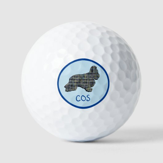 Cocker Spanel Silhouette Monogram Grid Blue Golfball (Vorderseite)