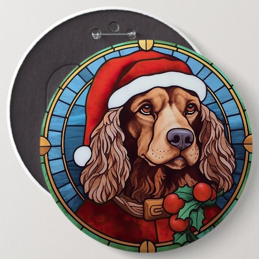 Cocker Spanel Stains Glass Weihnachten Button (Vorne & Hinten)