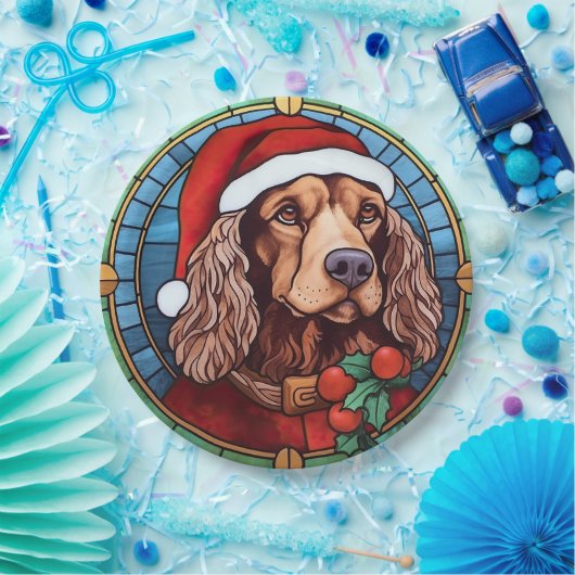 Cocker Spanel Stains Glass Weihnachten Pappteller (Party)