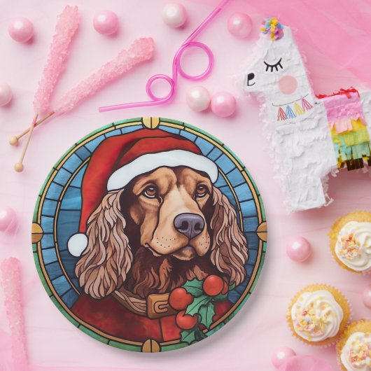 Cocker Spanel Stains Glass Weihnachten Pappteller (Party)