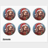 Cocker Spanel Stains Glass Weihnachten Runder Aufkleber (Blatt)