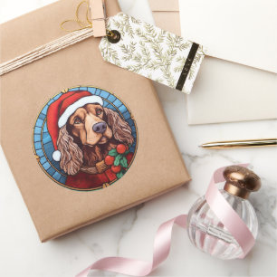 Cocker Spanel Stains Glass Weihnachten Runder Aufkleber