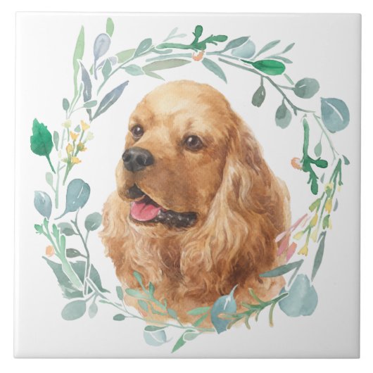 Cocker Spanel Wasserfarbe Keramik Tile Fliese (Vorderseite)