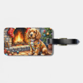 Cocker Spaniel am Kamin mit Weihnachtslichtern Gepäckanhänger (Rückseite horizontal)