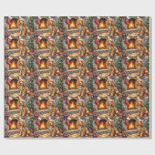 Cocker Spaniel am Kamin mit Weihnachtslichtern Geschenkpapier (Flach)