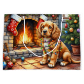 Cocker Spaniel am Kamin mit Weihnachtslichtern Große Geschenktüte (Vorderseite)