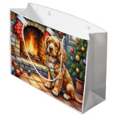 Cocker Spaniel am Kamin mit Weihnachtslichtern Große Geschenktüte (Rückseite Schrägansicht)