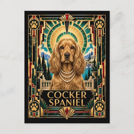Cocker Spaniel, Art Deco Hund Postkarte (Vorderseite)
