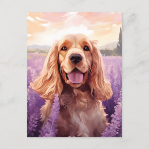 Cocker Spaniel auf dem Lavender-Feld Postkarte