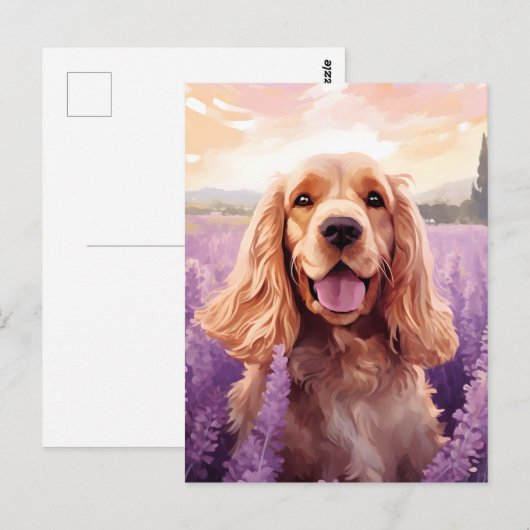 Cocker Spaniel auf dem Lavender-Feld Postkarte (Vorne/Hinten)