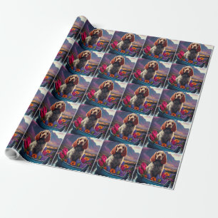 Cocker Spaniel auf einem Paddel: Ein landschaftlic Geschenkpapier