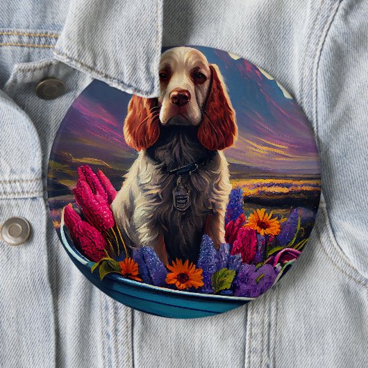 Cocker Spaniel auf einem Paddle: Ein Landschaftlic Button (Beispiel)
