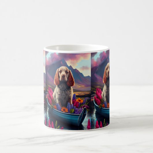 Cocker Spaniel auf einem Paddle: Ein Landschaftlic Kaffeetasse (Mittel)