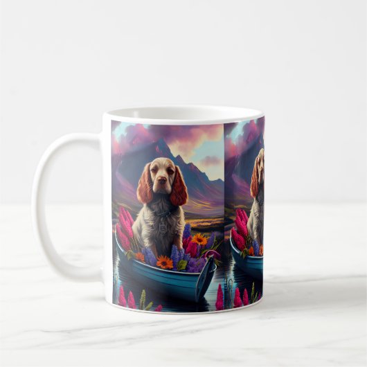 Cocker Spaniel auf einem Paddle: Ein Landschaftlic Kaffeetasse (Links)