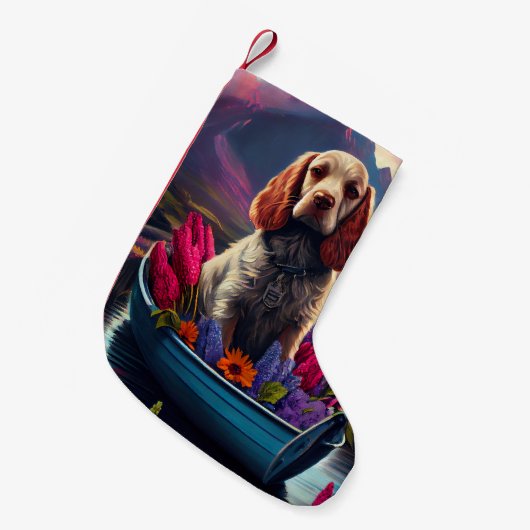 Cocker Spaniel auf einem Paddle: Ein Landschaftlic Kleiner Weihnachtsstrumpf (Vorderansicht (hängend))